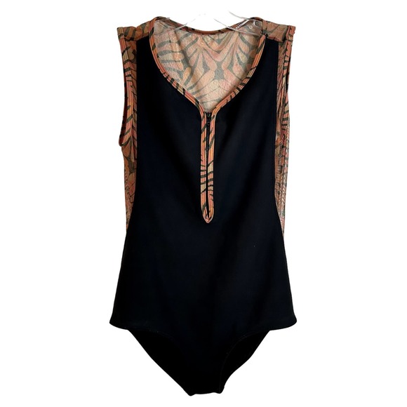 Seea Black and Orange One-Piece Swimsuit with Deep V-Neckline - Picture 4 of 7